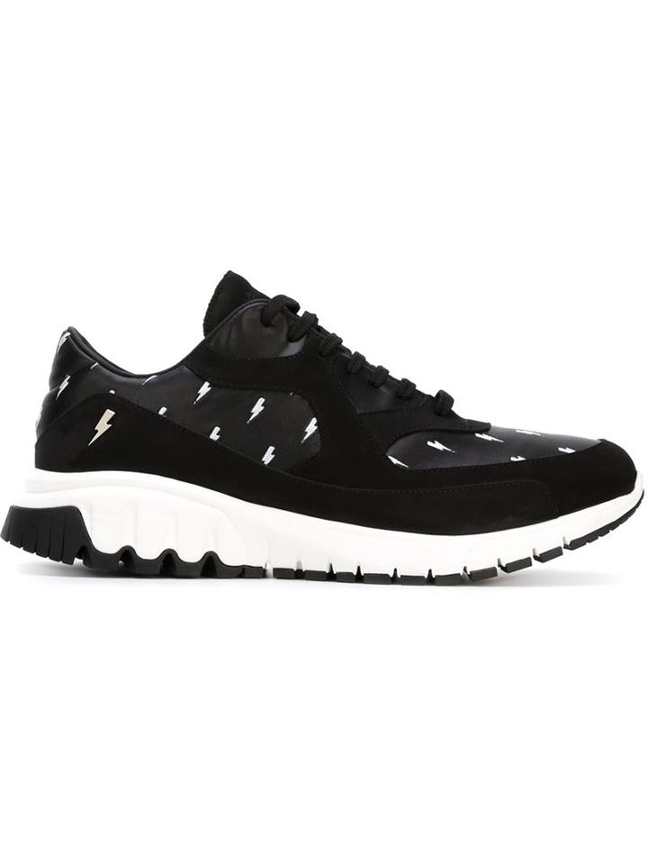Neil Barrett Urban Runner Sneakers, Men's, Size: 39, Black, Calf Leather/leather/rubber