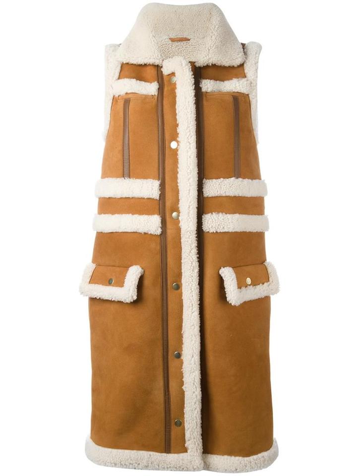 Carven Sleeveless Shearling Coat, Women's, Size: 38, Brown, Sheep Skin/shearling/acetate/viscose