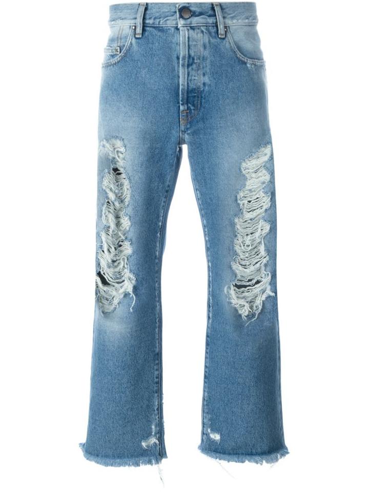 Palm Angels Distressed Cropped Jeans, Men's, Size: 36, Blue, Cotton/polyester