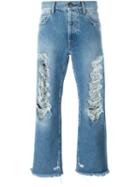 Palm Angels Distressed Cropped Jeans, Men's, Size: 36, Blue, Cotton/polyester