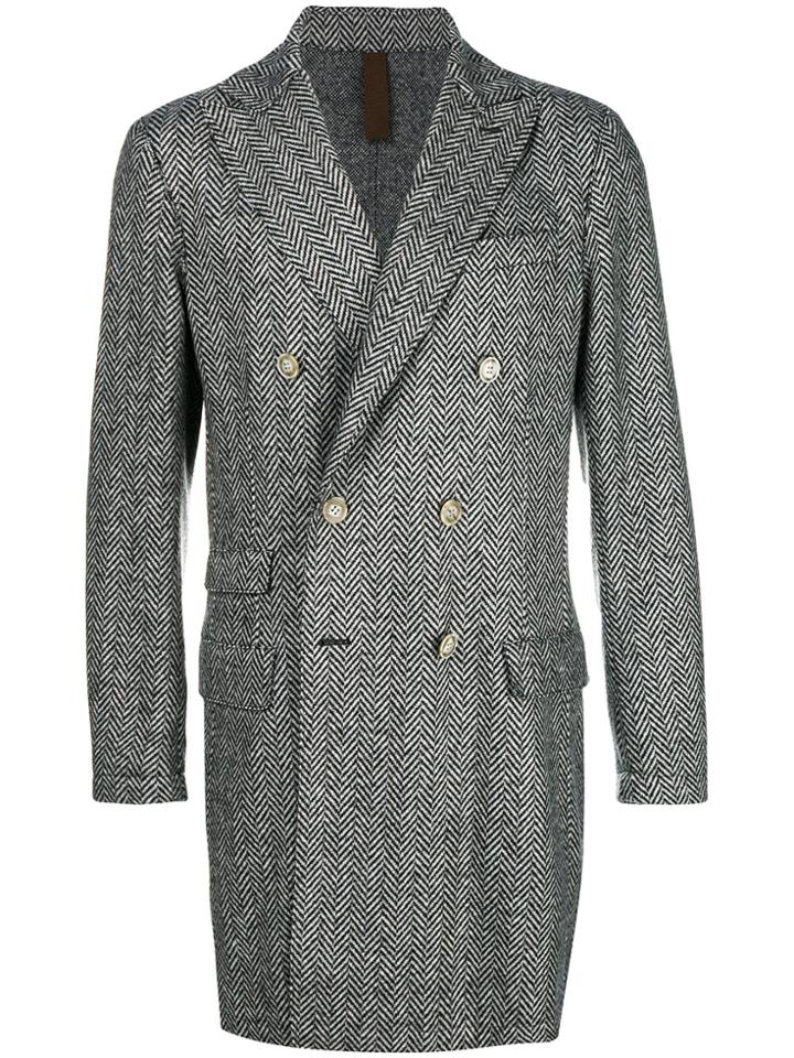 Eleventy Double Breasted Herringbone Coat - Grey