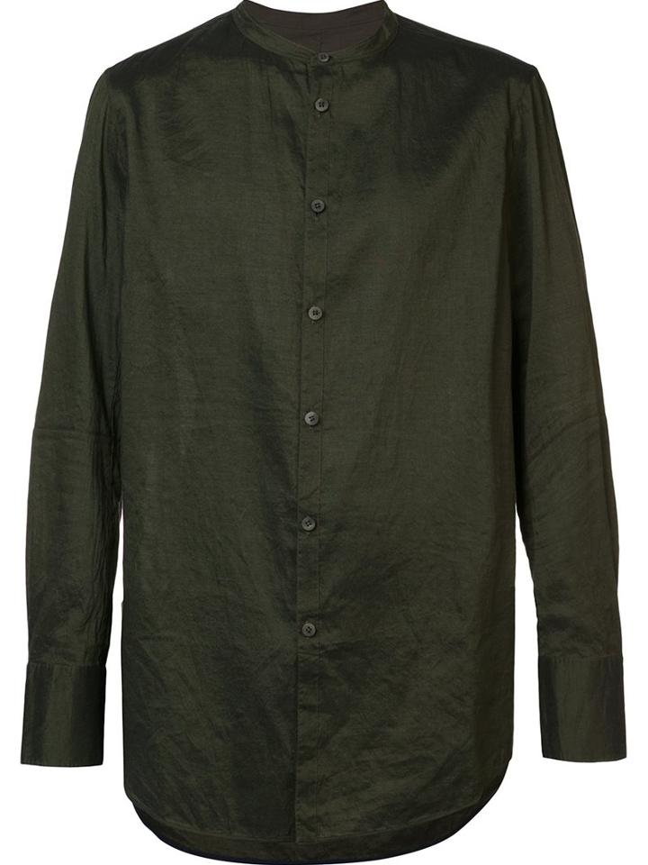 Ziggy Chen Band Collar Shirt, Men's, Size: 50, Green, Ramie/cotton