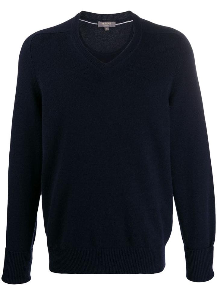 N.peal The Mayfair V-neck Jumper - Blue