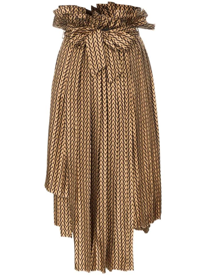Ronald Van Der Kemp High-waisted Geometric Print Silk Skirt - Brown