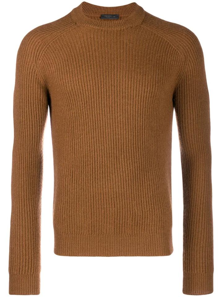 Prada Ribbed Knitted Jumper - Brown