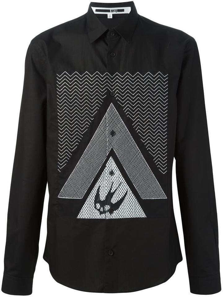 Mcq Alexander Mcqueen Swallow Glyph Print Shirt, Men's, Size: 48, Black, Cotton/polyurethane