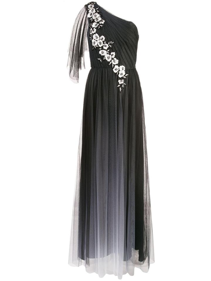 Marchesa Notte Long One-shoulder Dress - Black