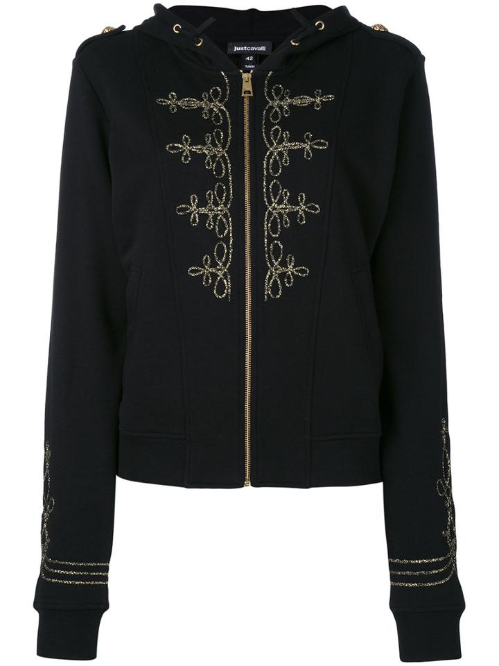 Just Cavalli - Zipped Hooded Jacket - Women - Cotton/polyester - 38, Black, Cotton/polyester
