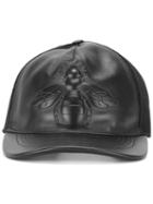 Gucci Bee Embossed Baseball Cap, Size: Large, Black, Calf Leather/polyamide/cotton/viscose