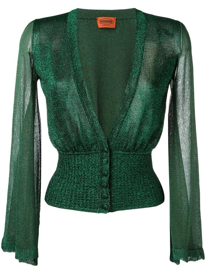 Missoni Fitted Waist Cardigan, Women's, Size: 44, Green, Viscose/cupro/polyester