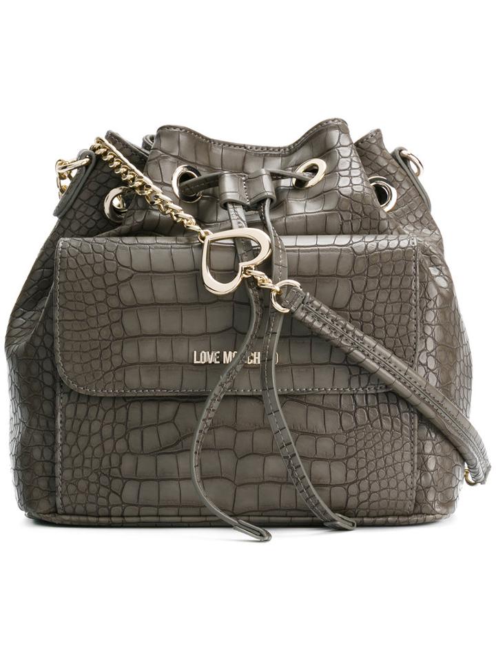 Love Moschino - Drawstring Bucket Shoulder Bag - Women - Polyurethane - One Size, Grey, Polyurethane