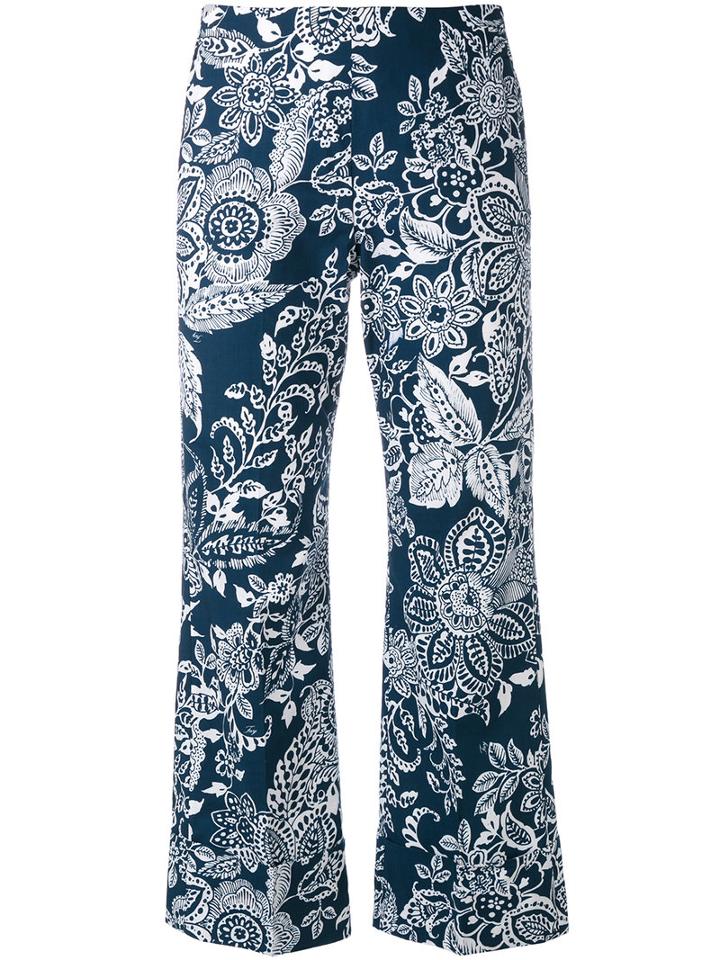 Fay - Printed Cropped Trousers - Women - Cotton - 40, Blue, Cotton