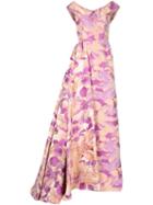 Christian Siriano Floral Side Wrap Overlap Evening Gown