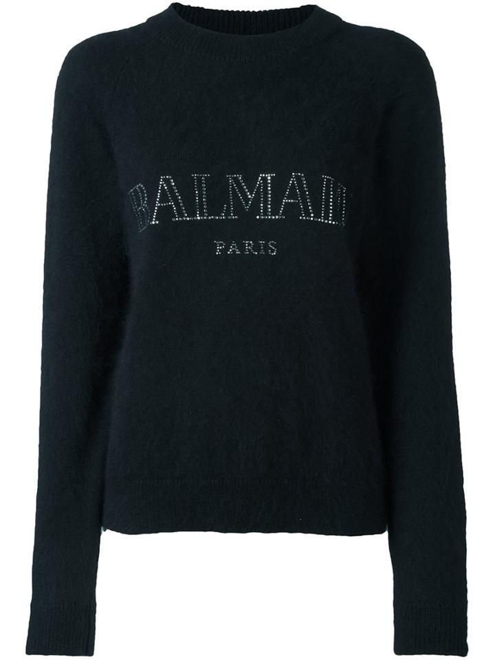 Balmain Embroidered Logo Jumper, Women's, Size: 36, Black, Angora/polyamide/wool/glass