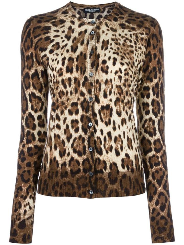 Dolce & Gabbana Leopard Print Cardigan, Women's, Size: 46, Brown, Cashmere/silk