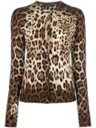 Dolce & Gabbana Leopard Print Cardigan, Women's, Size: 46, Brown, Cashmere/silk