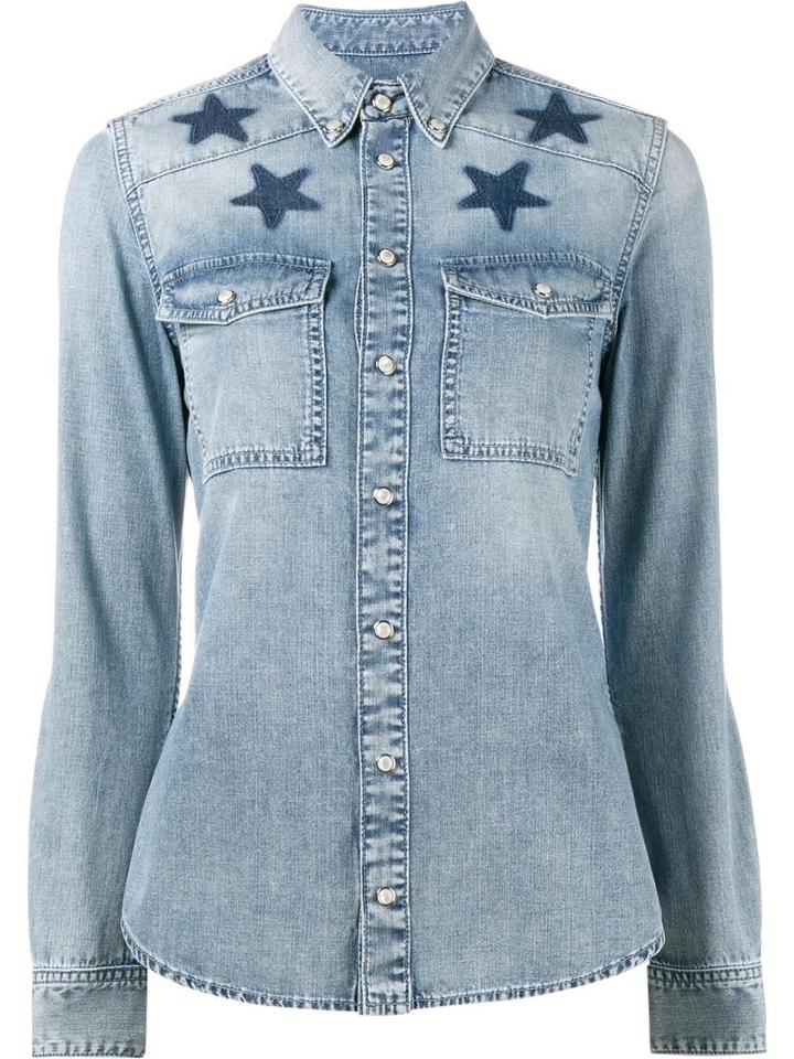 Givenchy Star-printed Denim Shirt, Women's, Size: 40, Blue, Cotton