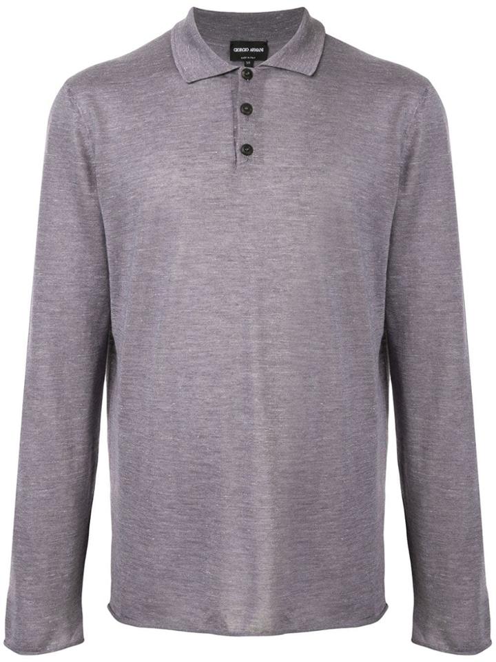 Giorgio Armani Long-sleeved Polo Shirt - Grey