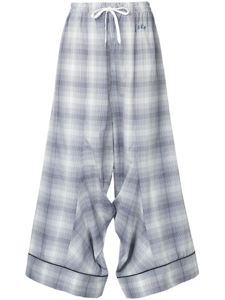 Facetasm Plaid Flared Trousers - Blue