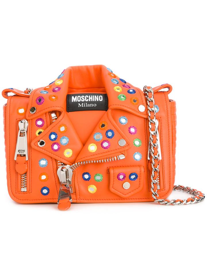 Moschino Biker Jacket Shoulder Bag, Women's, Yellow/orange, Calf Leather/metal (other)