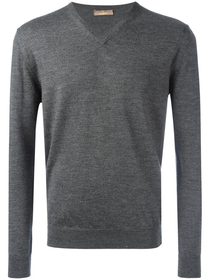 Cruciani V Neck Jumper, Men's, Size: 58, Grey, Wool