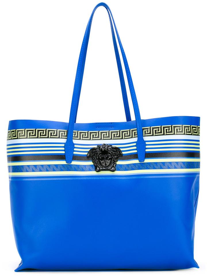 Versace Greca Palazzo Shopper Tote, Women's, Blue, Nappa Leather