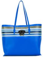 Versace Greca Palazzo Shopper Tote, Women's, Blue, Nappa Leather