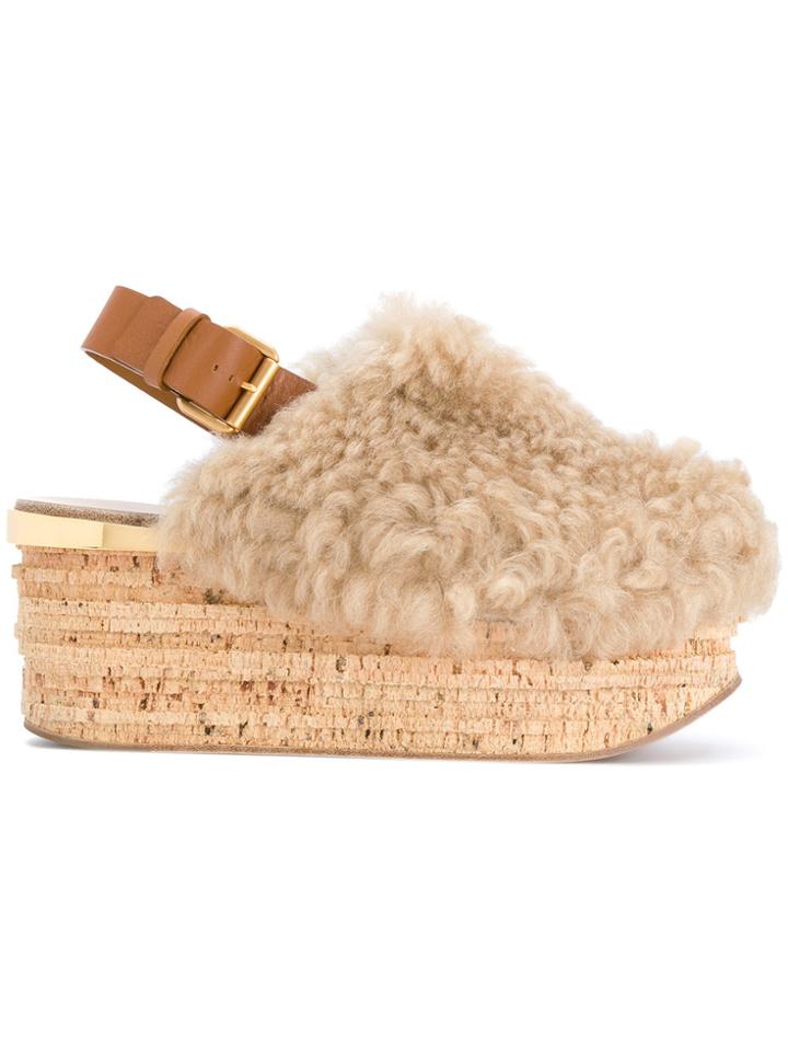 Chloé Camille Shearling Sandals - Nude & Neutrals