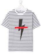 Neil Barrett Kids Teen Striped Bolt Print T-shirt - White