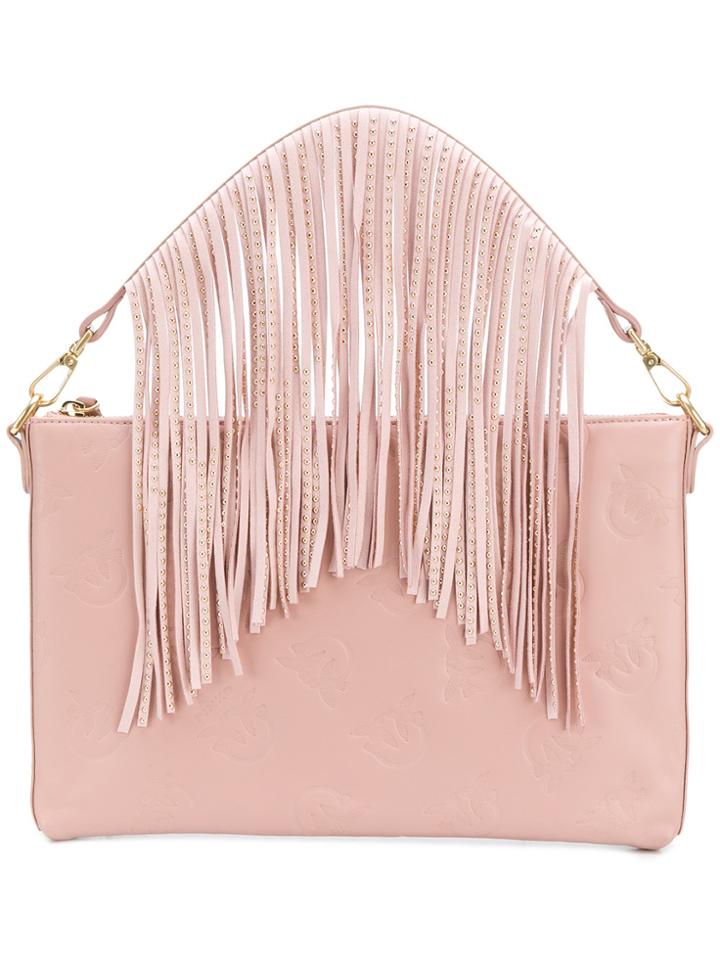 Pinko Logo Embossed Fringe Clutch Bag - Pink & Purple