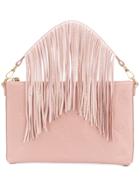 Pinko Logo Embossed Fringe Clutch Bag - Pink & Purple