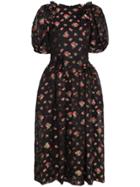 Simone Rocha Puff Sleeve Floral Embroidered Dress - Black