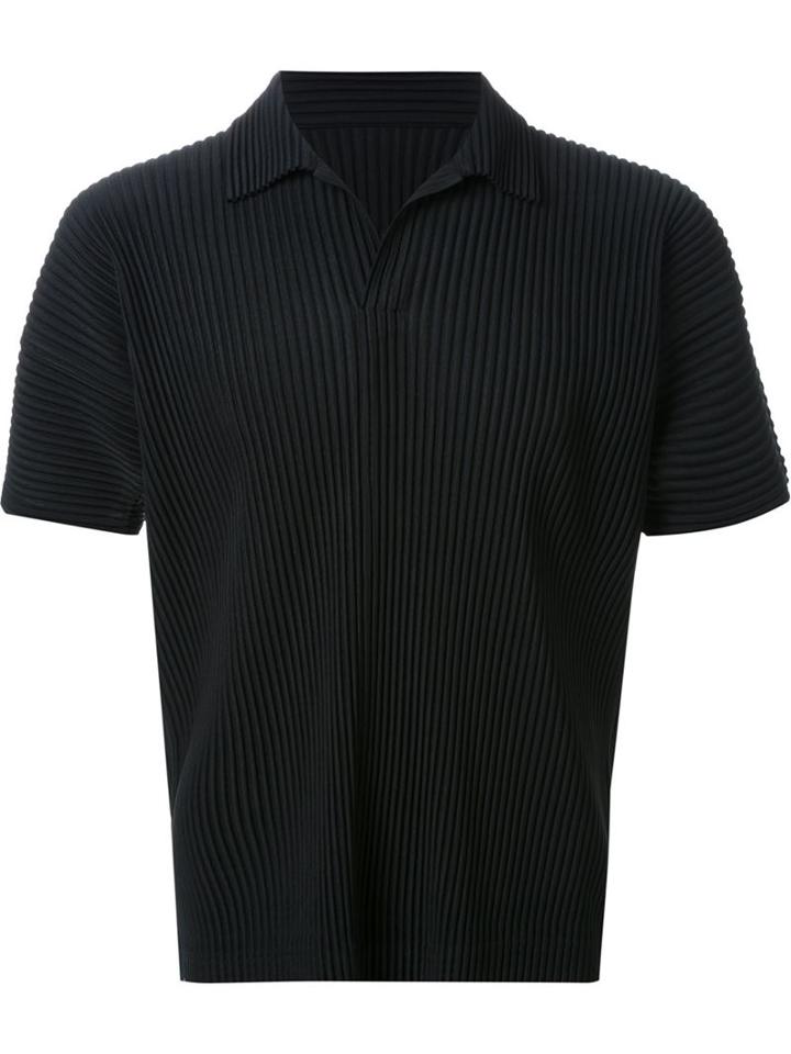 Homme Plissé Issey Miyake Pleated Polo Shirt, Men's, Size: 2, Black, Polyester