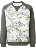 Kenzo Cartoon Print Panel Sweatshirt, Men's, Size: Large, Grey, Cotton/spandex/elastane
