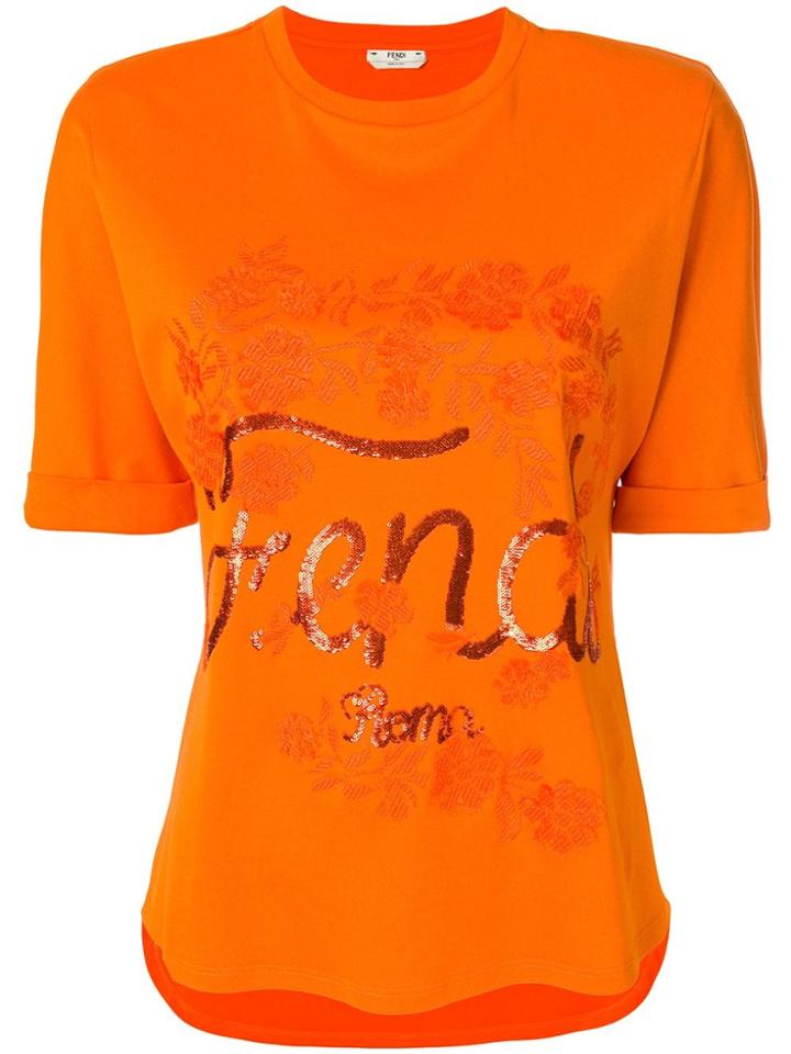 Fendi Logo Embroidered T-shirt - Yellow
