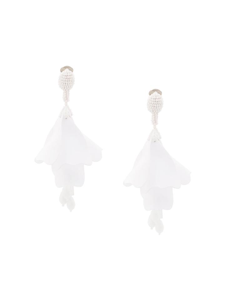 Oscar De La Renta Large Impatiens Earrings - White