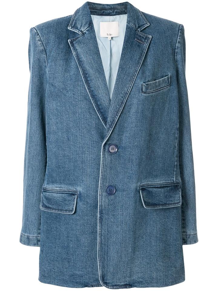 Tibi Mid Denim Mtch Stone Wash Denim Blazer - Blue
