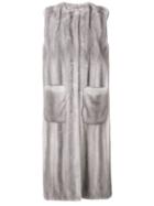 Liska Collarless Sleeveless Long Coat - Grey