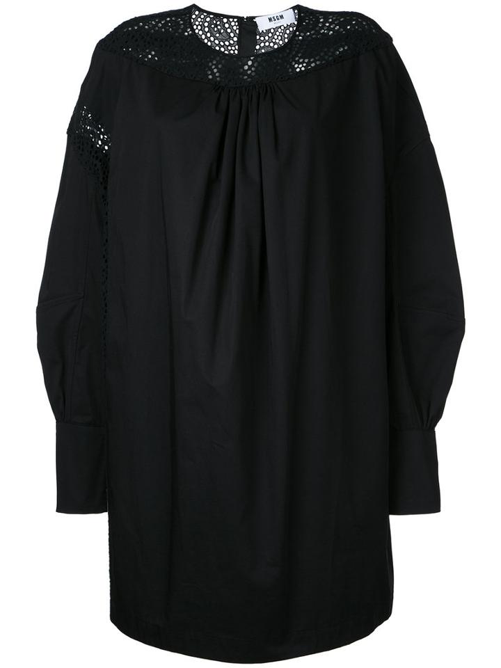 Msgm - Broderie Anglaise Cocoon Dress - Women - Cotton - 42, Black, Cotton