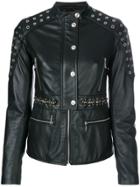 Just Cavalli Eyelets Embellished Leather Jacket - Black