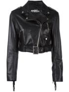 Jeremy Scott Cropped Biker Jacket, Women's, Size: 44, Black, Sheep Skin/shearling/polyester