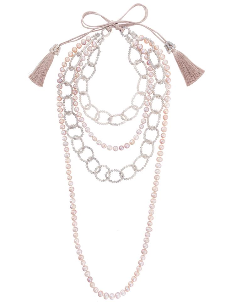 Night Market Pearl And Bead Layered Necklace - Pink & Purple