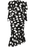 Dolce & Gabbana Off-shoulder Polka Dot Silk Blend Dress - Black