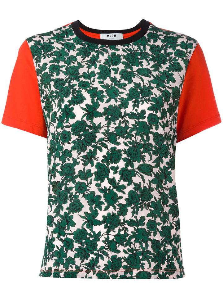 Msgm - Leaves Print T-shirt - Women - Cotton - S, Green, Cotton