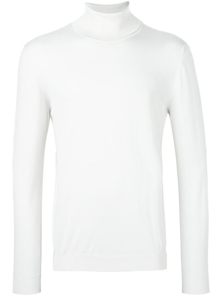 Kiton Turtleneck Sweater, Men's, Size: Xl, White, Silk/cashmere