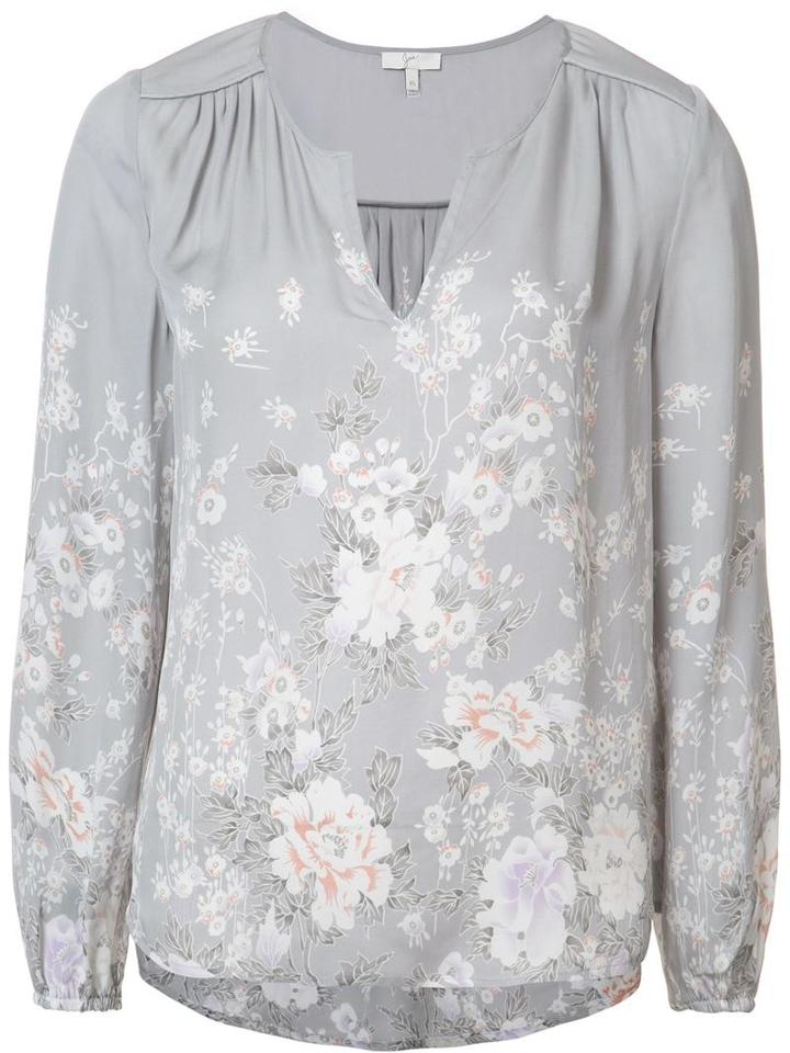 Joie Floral Print Blouse, Women's, Size: Large, Grey, Silk