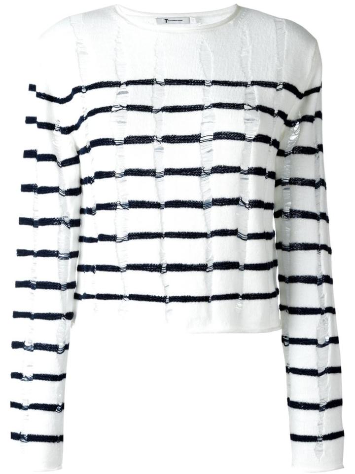 T By Alexander Wang Distressed Knit Striped Jumper, Women's, Size: Xs, Nude/neutrals, Merino