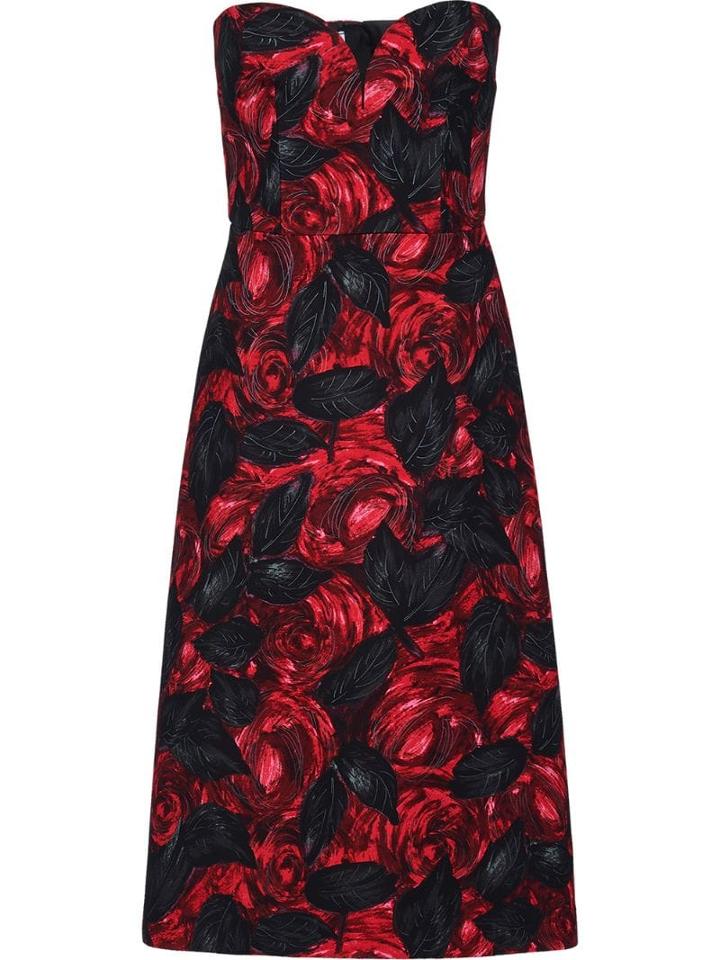 Prada Dark Rose Print Cady Dress - Red
