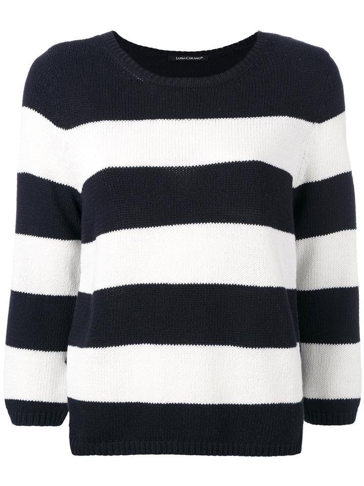 Luisa Cerano - Side Slit Striped Jumper - Women - Cotton/acrylic/polyester/viscose - 44, Blue, Cotton/acrylic/polyester/viscose