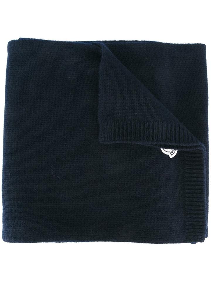 Moncler Logo Scarf, Men's, Blue, Virgin Wool